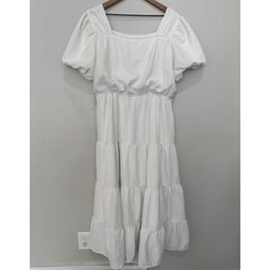 Leia n Co White Tiered Midi Dress Puff Sleeve Square Neck XL Cottagecore Bridal